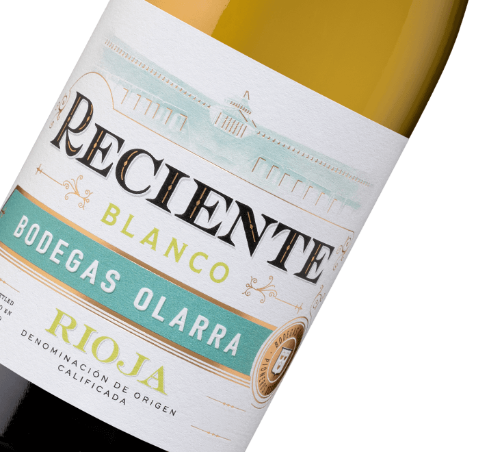 Etiqueta vino Reciente Blanco de Bodegas Olarra