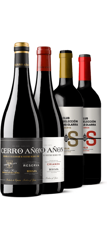Pack Navidad 25 con Cerro Añón Reserva, Cerro Añón Crianza, Gran Selección Reserva y Gran Selección Crianza.